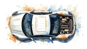 Car maintenance checklist with engine view.