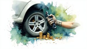 Car repair costs concept illustrated with coins.