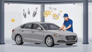 Mechanic inspecting car with floating tools.