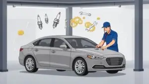 Mechanic inspecting car with floating tools.