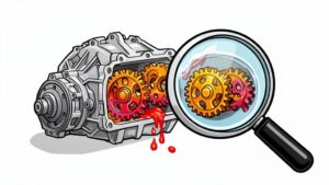 Illustration of leaking gearbox with magnified gears.