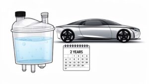 Hydrogen car technology concept illustration with timeline.