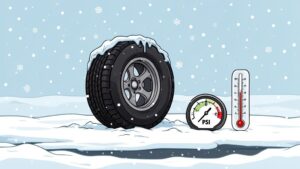 Winter tire with pressure gauge and thermometer.
