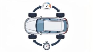 Car tire rotation diagram with efficiency indicators.