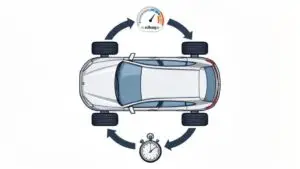 Car tire rotation diagram with efficiency indicators.