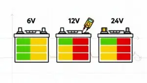 6V, 12V, 24V battery voltage levels comparison.