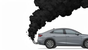 Car emitting thick black exhaust smoke.