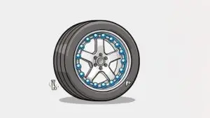 Illustration of a car wheel with blue spokes