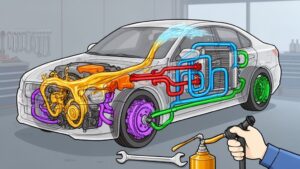 Transparent car showing engine and systems