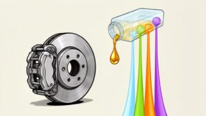 Brake disc alongside colorful flowing liquid