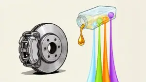 Brake disc alongside colorful flowing liquid