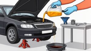 Car oil change process illustration
