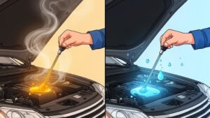 Car engine with oil and water contrast