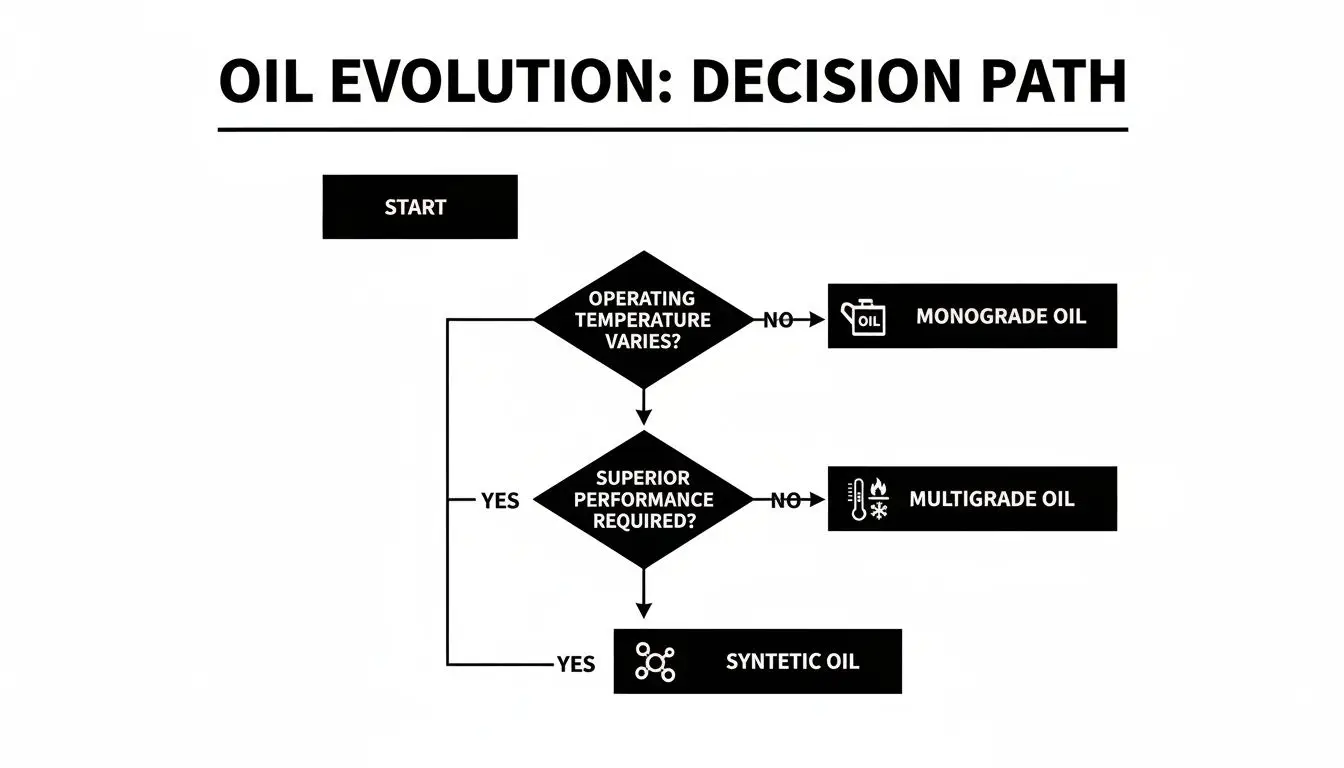Flowchart illustrating the decision path for selecting engine oil based on operating temperature and performance.