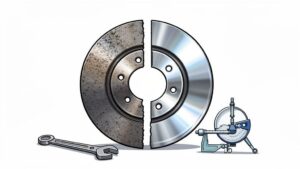 Split clean and rusty brake disc