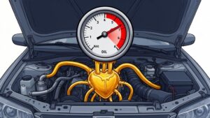 Engine with a gauge and gold pipes.