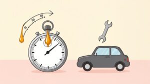 Stopwatch with oil drop and car illustration.