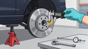 Measuring car brake rotor thickness with caliper
