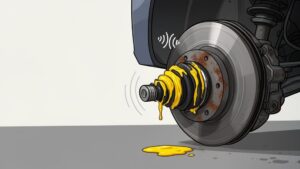 Leaking car wheel with yellow fluid