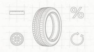 Car tire illustration with automotive service icons