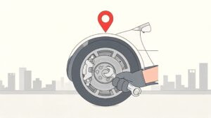 Car brake repair with location pin icon