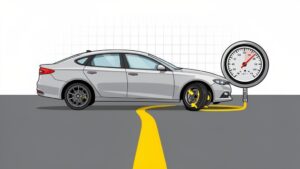 Car connected to a large tire pressure gauge.