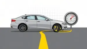 Car connected to a large tire pressure gauge.