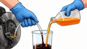 Brake fluid being changed in car system