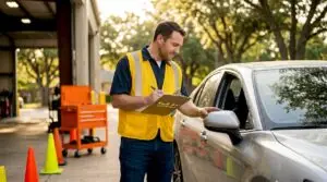 Inspector reviewing mirrors in safety check