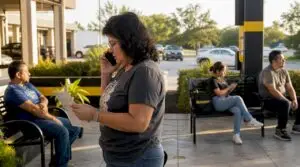 Woman scheduling same-day oil change at service center