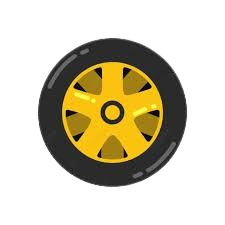 Yellow car wheel with black tire