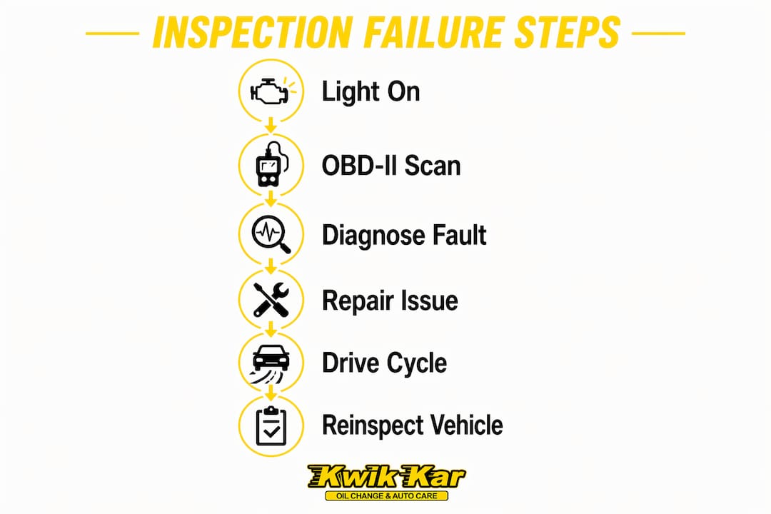 Infographic showing steps for check engine light failure