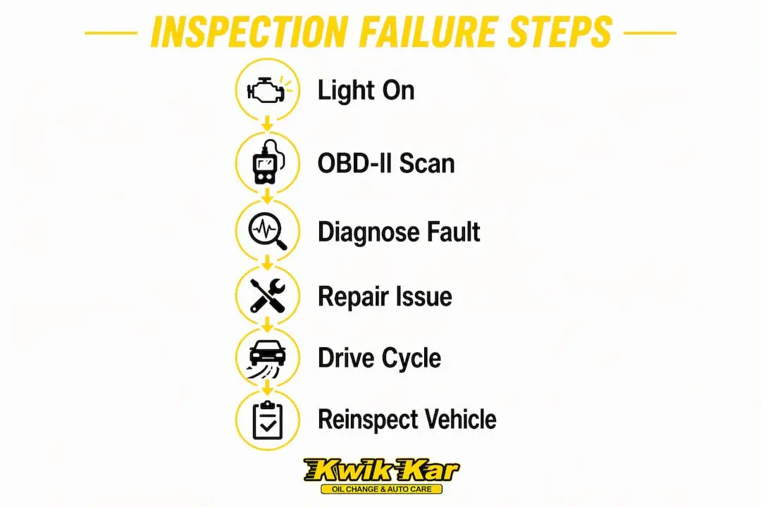 Infographic showing steps for check engine light failure