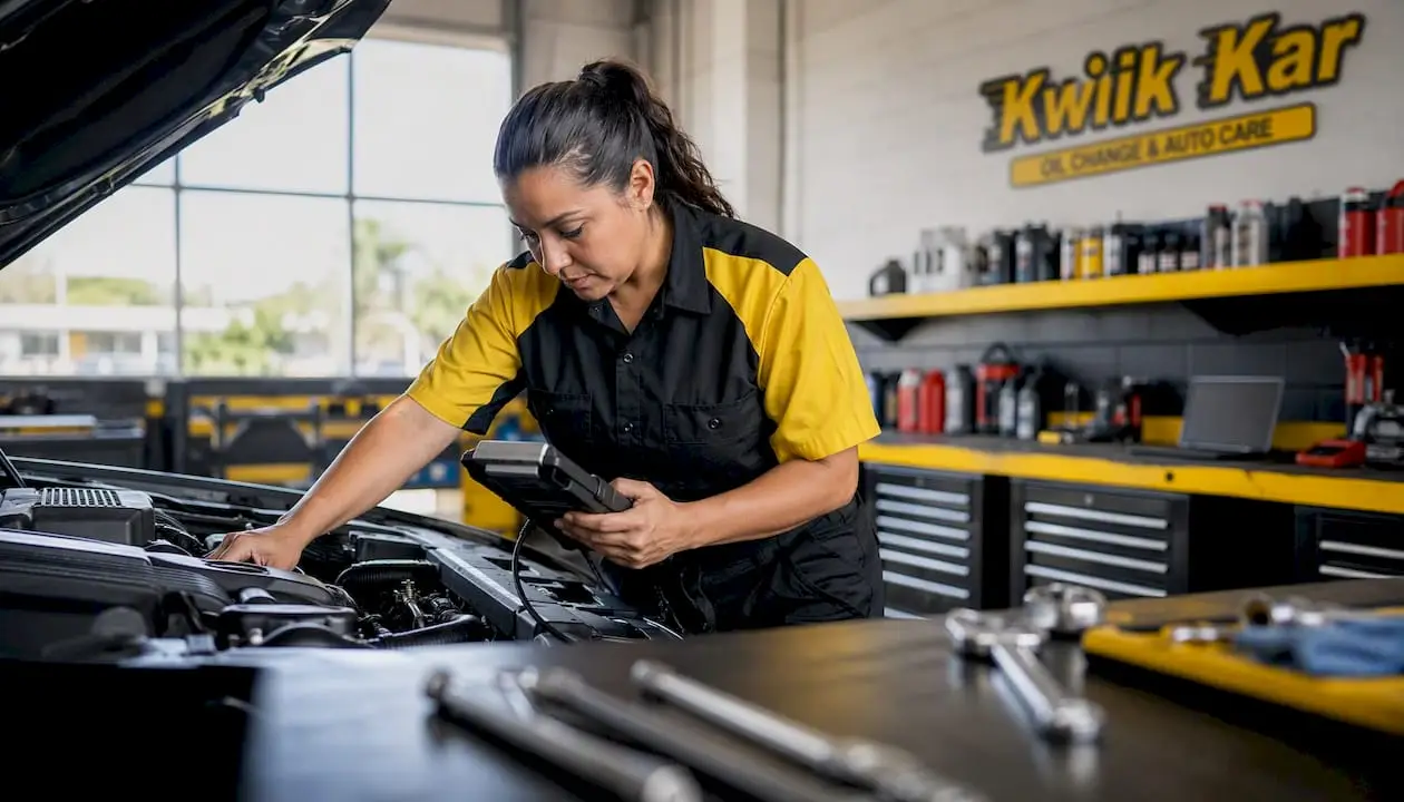 ASE-certified technician inspecting car engine