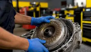 Mechanic inspecting torque converter clutch