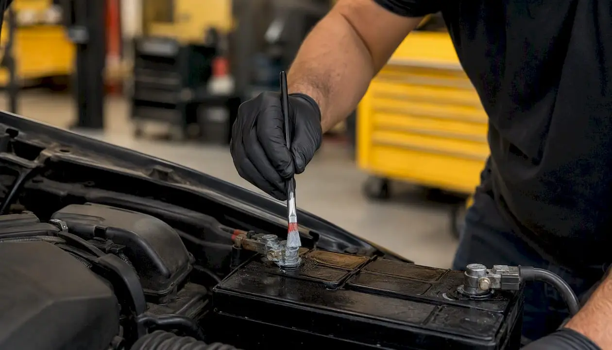 Applying dielectric grease on battery terminals