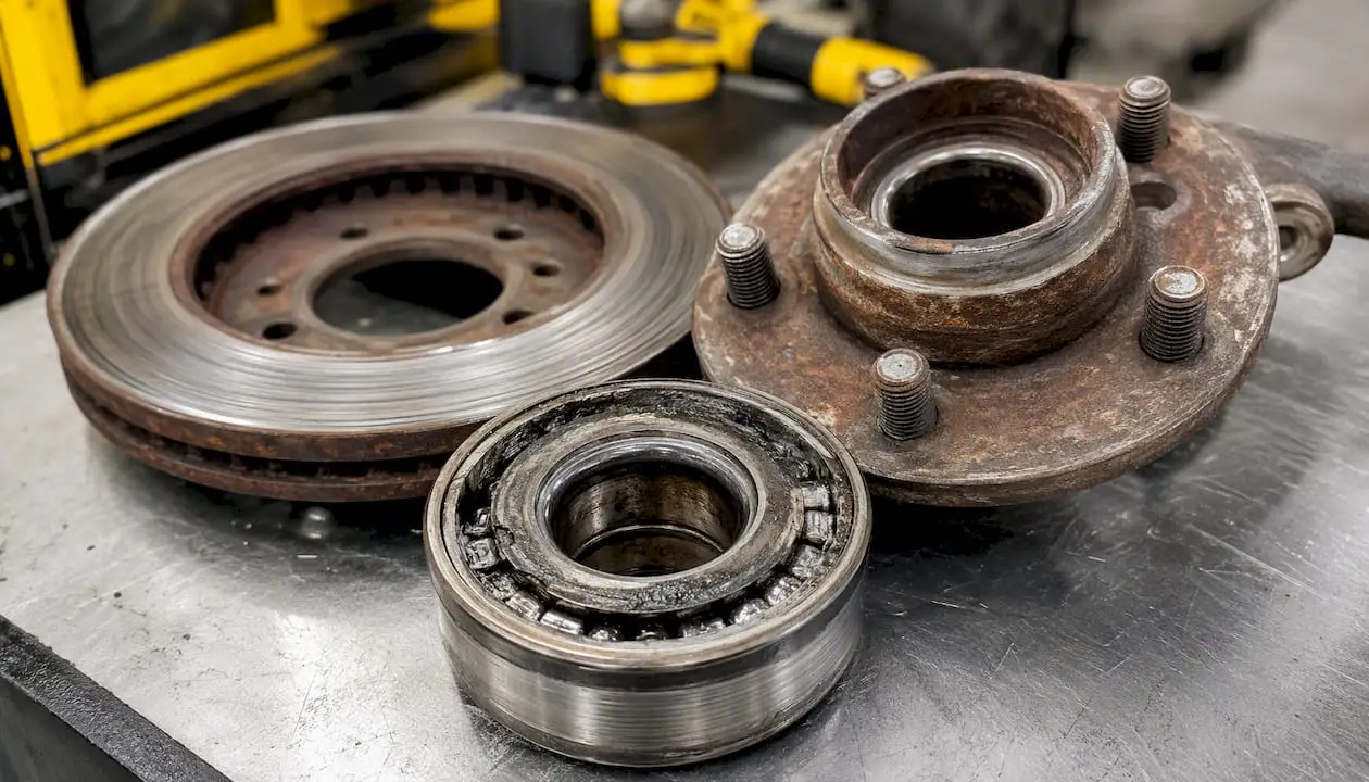 Damaged wheel bearing parts close-up