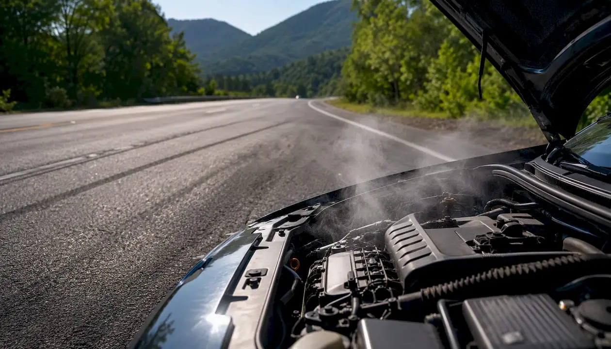 Vehicle hood steaming on highway before emissions test