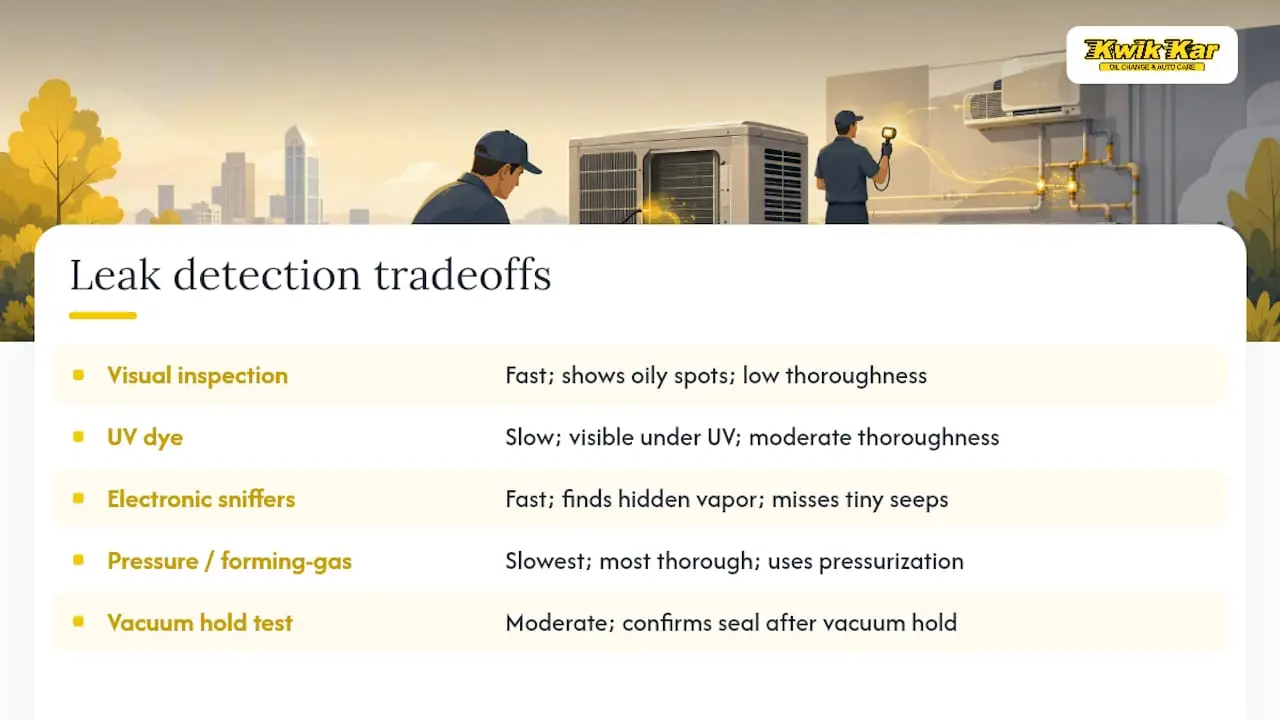 Comparison of automotive AC leak detection methods