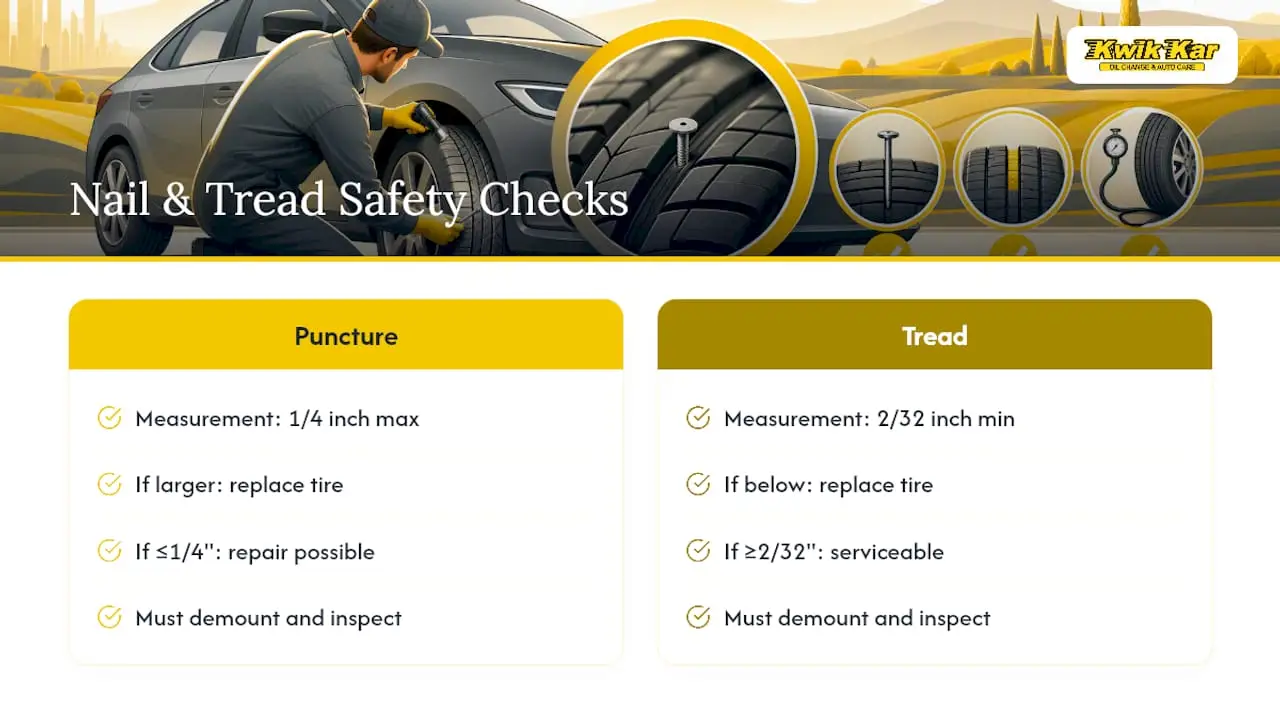 Tire puncture and tread safety thresholds