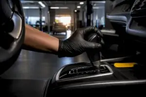 Technician checking an automatic gear selector
