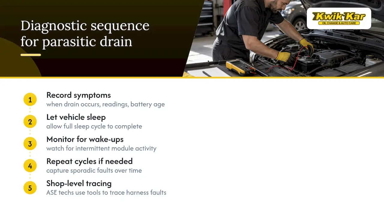Parasitic drain sleep-cycle diagnostic sequence