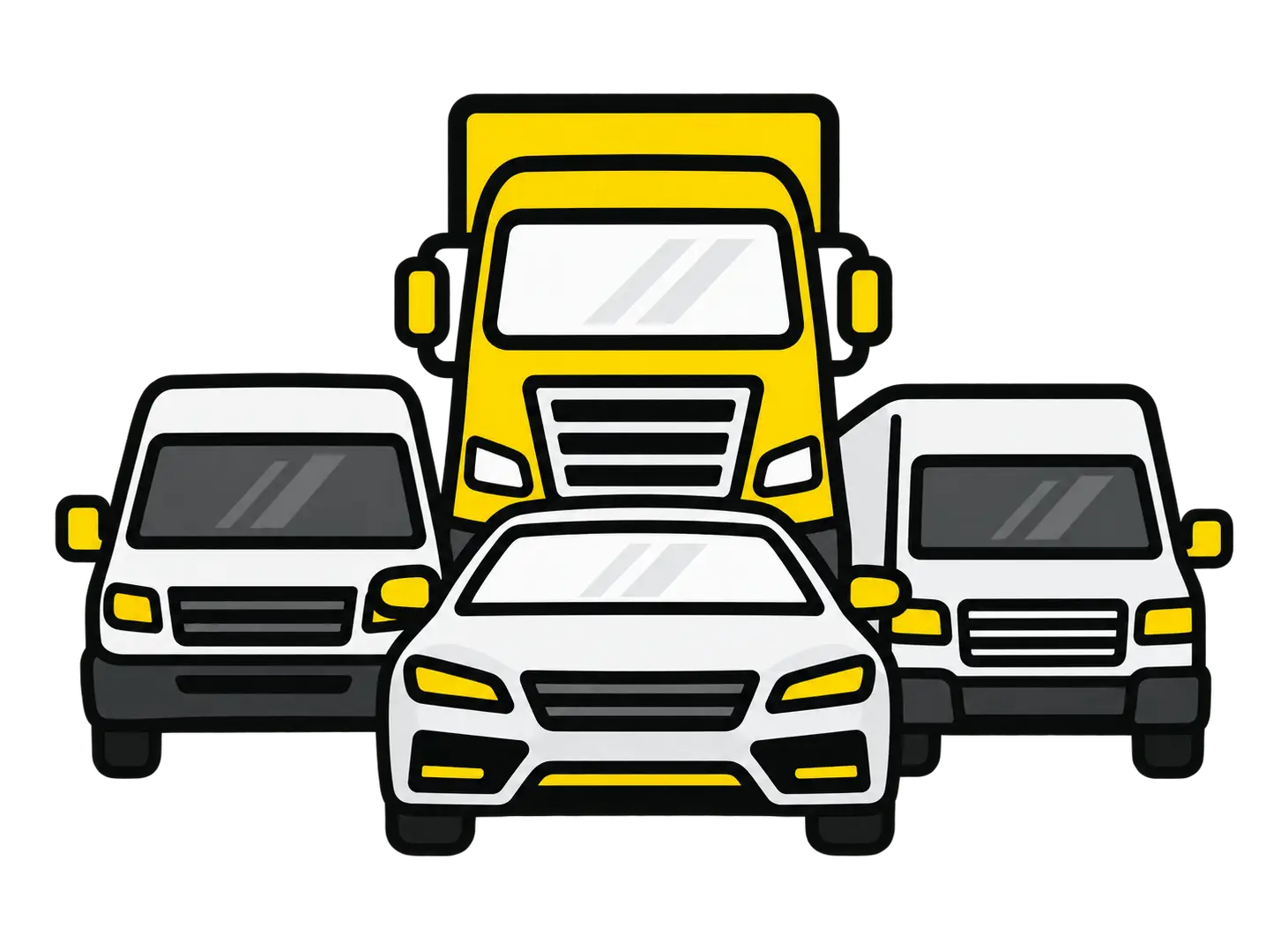 Fleet of commercial trucks, vans, and cars representing fleet maintenance and auto repair services in Richardson, TX.